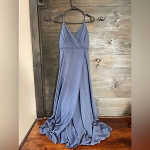 David’s Bridal kaia chiffon bridesmaid dress- slate blue